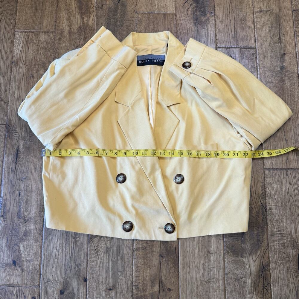 VTG Linda Allard Ellen Tracy Skirt Suit 100% Silk Yellow Beige Womens Sz 16 - Picture 5 of 11